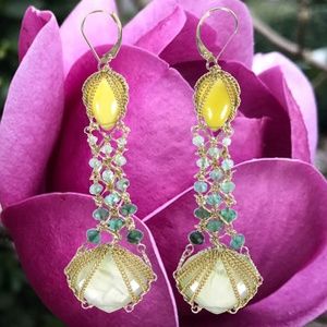 SOLD -Anthony Nak 18k Citrine Prehnite Sapphire Earrings